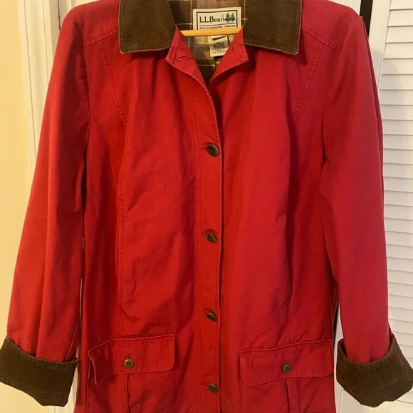 Vintage LL Bean Coat Womens Red Canvas Corduroy Barn Chore Jacket Workwear 2X - Picture 1 of 5